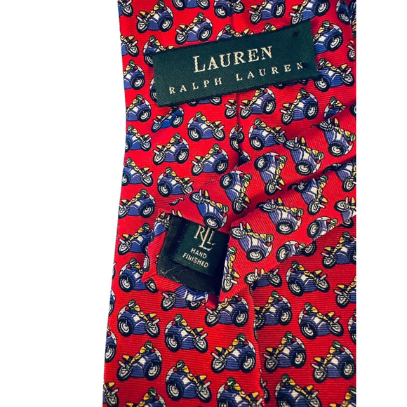 Ralph Lauren Silk Tie‎ Motorcycle Trike Motorcyclist Necktie LRL Red Made in USA - Picture 9 of 9